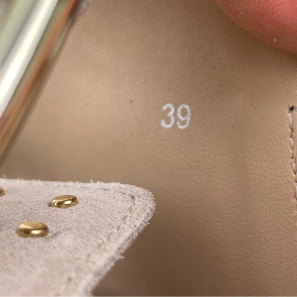 Pilcro Anthropologie Suede Studded Slingback Sandals Beige Gold Buckle Size 39 - Picture 9 of 10